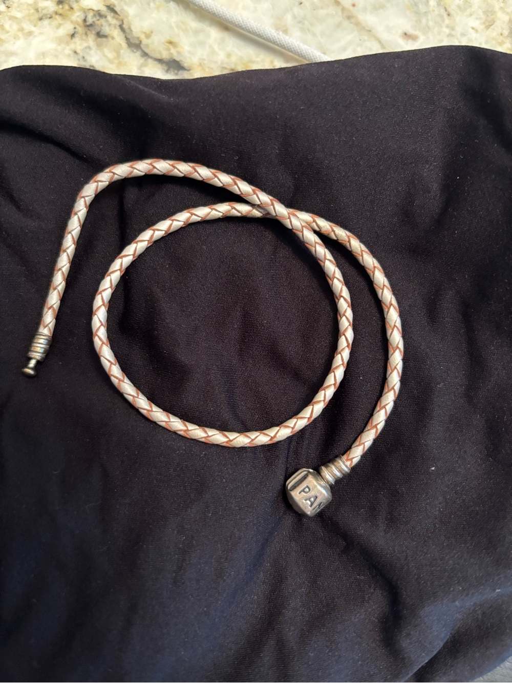 Pandora Braided Double-Wrap Leather Bracelet in Cream and Tan